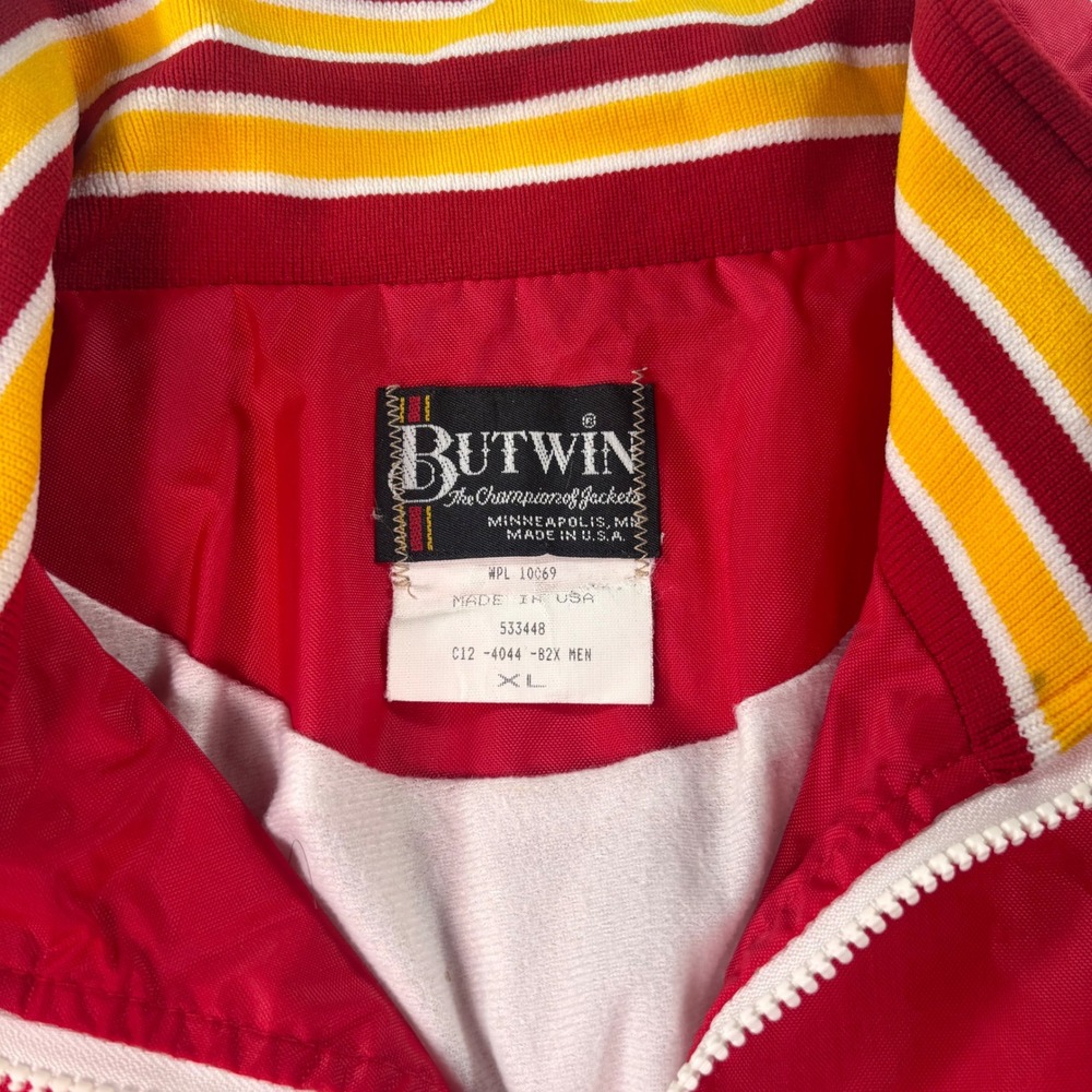 Vintage Butwin USA Nylon Bomber Jacket Men's XL Red Full Zip Striped Made USA - Picture 3 of 8